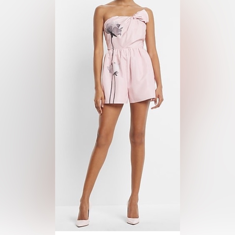 Express High Waist Pink Strapless Romper